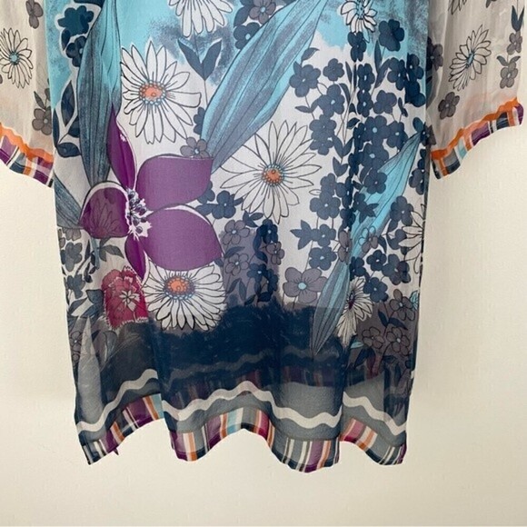 COLDWATER CREEK Silk Floral White Sheer tunic Top Coverup Size Medium - Picture 4 of 10